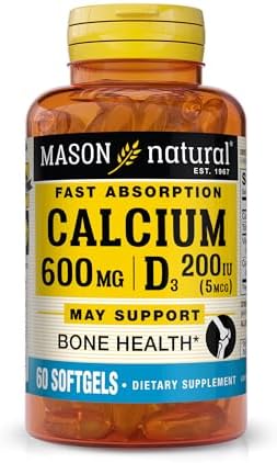 MASON NATURAL Fast Absorption Calcium with Vitamin D3 - Strengthens Muscle Function, Supports Healthy Bones and Overall Health, 60 Softgels