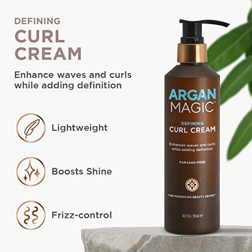 Argan Magic Defining Curl Cream & Hair Cream Oil Combo Pack - Enhances Waves & Curls, Adds Definition | Restores Manageability | Adds Silky
