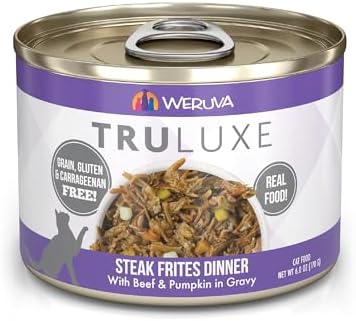 Weruva TruLuxe Cat Food, Steak Frites Dinner with Beef & Pumpkin in Gravy, 6oz Can (Pack of 24)