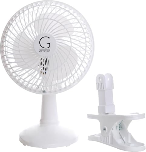 Genesis 6-Inch Clip Convertible Table-Top & Clip Fan Two Quiet Speeds - Ideal For The Home, Office, Dorm, More Off White