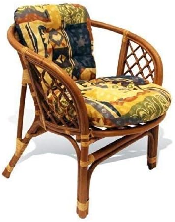 Lounge Bahama Natural Rattan Armchair with Cushion Handmade Design Tropical Style, Colonial