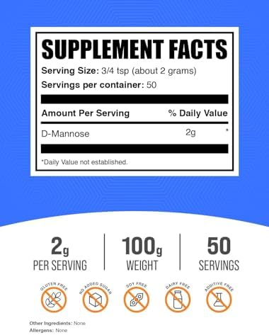 BulkSupplements.com D-Mannose Powder - D-Mannose Supplement, for Urinary Tract Health - Unflavored & Gluten Free, 2g per Serving, 500g (1.1 lbs) (Pack of 1)