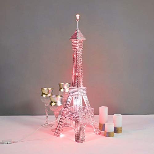 39-Inch Silver Metal Color Changing Eiffel Tower with 80 LED Lights - Wedding Party Home Decorations Supplies