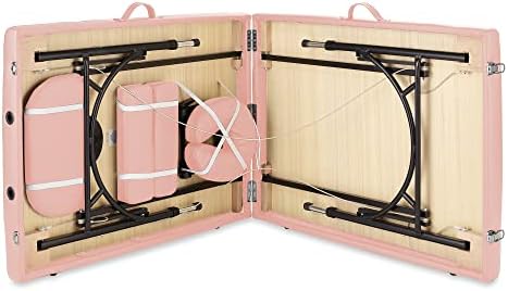 Saloniture Professional Portable Lightweight Bi-Fold Massage Table with Aluminum Legs - Includes Headrest, Face Cradle