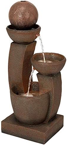 Curved Columns 31" High LED Light Modern Outdoor Indoor Large Fountain | Zen Decor Faux Stone Floor with Standing Waterfall Bowl Water Feature for