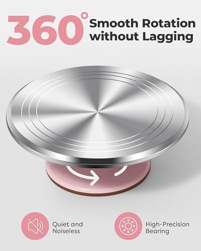 Kootek Aluminum Cake Stand Turntable Set for Decorating Baking Kit, 12" | Beginner-friendly, Baking Supplies Tools with Cake Stand Turntable for Decorating and Display, 2 Spatulas, 3 Icing Scrapers