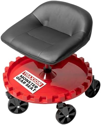 Traxion 2-230 Monster Rolling Padded Mechanic Stool Seat Garage Shop Roller Work Chair with Wheels and Tool Tray, Heavy-Duty 400-lb Capacity