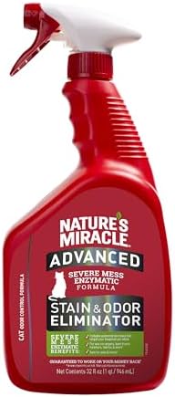 Nature’s Miracle Advanced Cat Stain & Odor Eliminator, Severe Mess, 32 oz | Enzymatic Cleaner Eliminates the Toughest Cat Messes, For Use on Multiple Surfaces, Safe For Pets and Home*, Fresh Scent