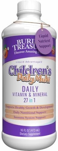 Buried Treasure Children’s Daily Liquid Multivitamin – 27 Vitamins & Minerals with SuperFood Blend – Sugar Free, Vegan, Orange Mango Flavor