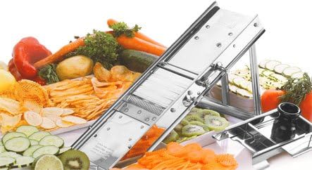 Bron Coucke – Professional Stainless Steel Mandoline with Protective Carriage – 2 Integrated Cutting Blade Units (3 mm & 10 mm) – Smooth &