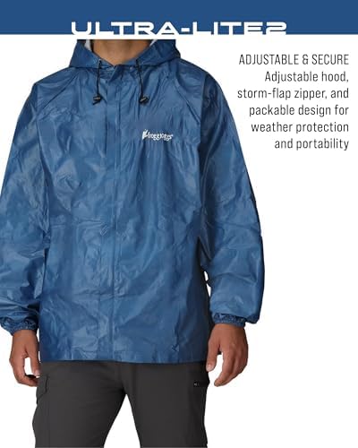 FROGG TOGGS Men's Ultra-lite2 2-Layer Waterproof Breathable Rain Jacket | Sealed seams, adjustable hood, storm flap, zippered chest pocket