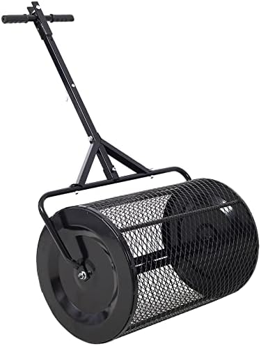 Compost Spreader - 24'' Peat Moss Spreader Manure Spreaders Roller with Adjustable T Shaped Handle Lightweight Metal Mesh Spreader for Lawn Garden Spreading Manure Topsoil, Black 0.5" x 1" Open Slits