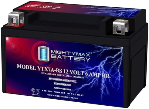 Mighty Max Battery YTX7A-BS -12 Volt 6 AH, 105 CCA, Rechargeable Maintenance Free SLA AGM Motorcycle Battery