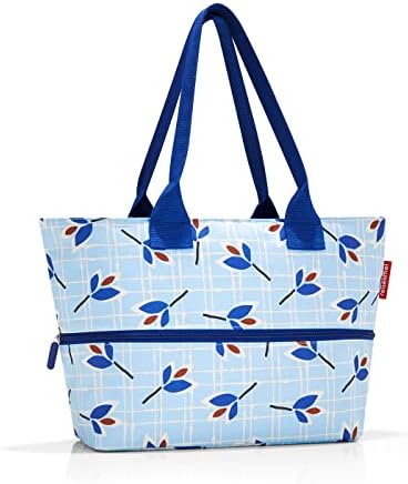 reisenthel Shopper E1, Expandable 2-in-1 Tote, Converts from Handbag to Oversized Carryall, Leaves Blue