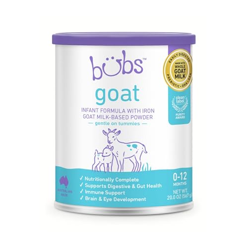 Bubs Whole Goat Milk Infant Formula for 0-12 Months, Non-GMO Milk, 20 oz | Goat Milk-Based Powder with Iron, DHA, ARA, Prebiotics & Essential Nutrients to Support Gentle Digestion