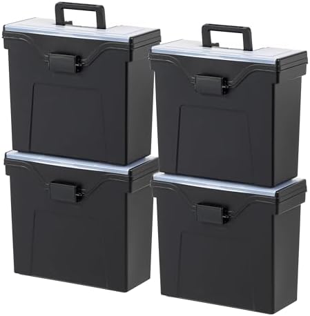 IRIS USA 4-Pack File Box Organizer with Wing Lid Letter/Legal 18 Qt, Clear | Organize letter and legal files, documents and paperwork with a wing lid for quick access and secure storage