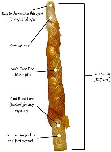 Rena's Recipe Chicken Twisty Sticks Chicken Wrapped Dog Treats, 8 oz | Rawhide-Free Chicken Wrapped Soft Chews with Glucosamine for Joint Support