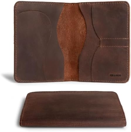 Hide & Drink, Double Passport Cover with Slots for Bills and Keys, Rustic Case, ID Organizer, Full Grain Leather, Handmade Accessories, Bourbon Brown