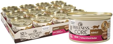 Wellness CORE Pate Adult Canned Wet Cat Food, Natural, Protein Rich, Grain Free, Turkey and Duck Recipe, 3 oz, Pack of 12 Cans