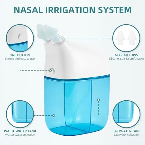 Nasal Irrigation System with 30 Saline Packets, Sinus Rinse Machine, Nose Sinus Cleaner Machine with Water Tank & Waste Collection Tank - Blue