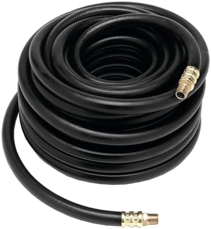 Performance Tool M603P 3/8 in. x 50 ft. Rubber Air Compressor Hose | 1/4-inch NPT fittings. Handles up to 300 PSI. Flexible, lightweight shop air hose is kink and weather resistant