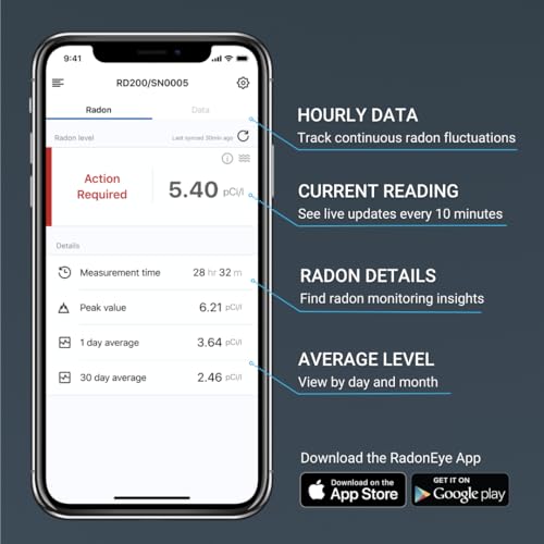 Ecosense Continuous Home Radon Detector, OLED Display, Bluetooth, RD200 | 95% Accuracy in 10 Hours, Results Updated Every 10 Minutes