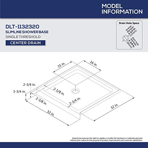 DreamLine 32 in. D x 32 in. W x 76 3/4 in. H Center Drain Acrylic Shower Base and QWALL-5 Backwall Kit In White, DL-6195C-01