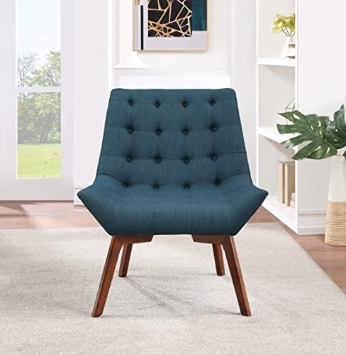 OSP Home Furnishings Shelly Mid-Century Modern Button Tufted Accent Chair with Solid Wood Sculpted Frame