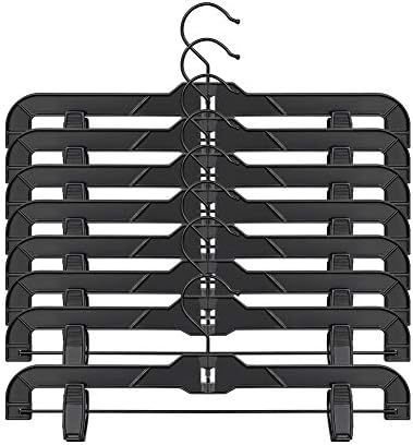 True Black Plastic Pant Skirt Hangers 20 Pack, with Strong Plastic Clips and Steel Wire, All Black Finish 14 inch