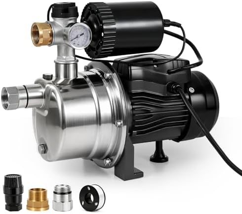 3/4 HP Water Pressure Booster Pump for House, Shallow Well Pump with Pressure Tank, Stainless Steel 1050 GPH 110V Auto On/Off Water Booster Pump