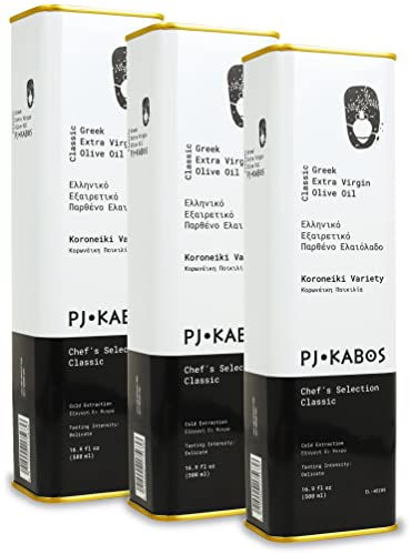 P.J. KABOS 2025/26 Harvest, Everyday Greek Extra Virgin Olive Oil, Kosher, Greece, Cold Extracted, 16.9 oz Tin, Koroneiki