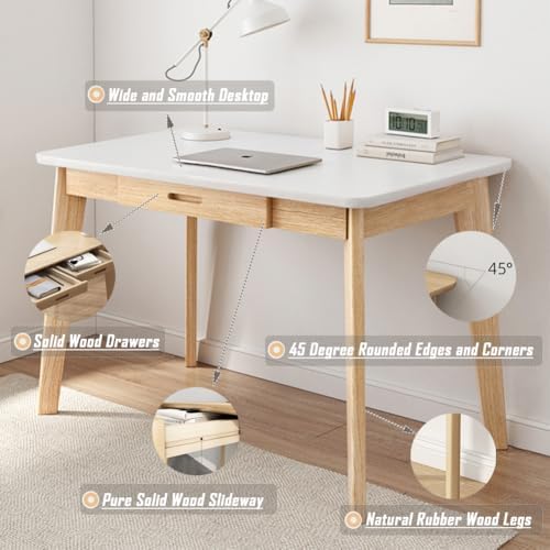 IOTXY Solid Wood Writing Desk - Home Office Laptop Computer Table, Walnut