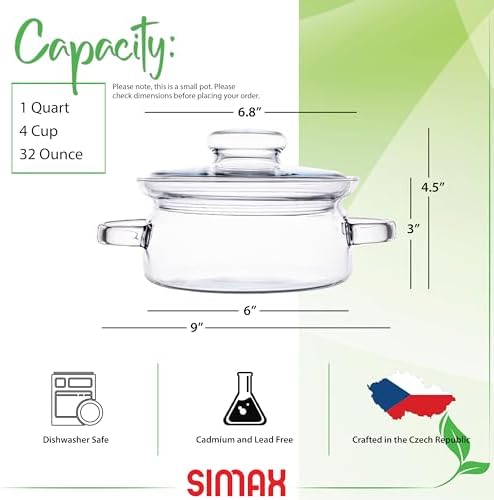 Simax 48 Oz Borosilicate Glass Saucepan With Lid - Microwave, Stove and Dishwasher Safe Potpourri Pot and Serving Dish