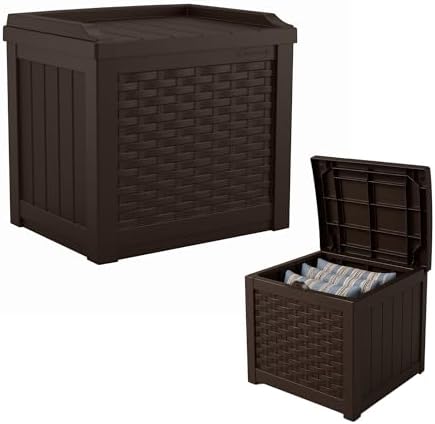 Suncast Outdoor Deck Box - 22 Gallon Java Resin Outdoor Storage Box, Weatherproof Patio Storage Bin Container for Seating & Organizing Cushions