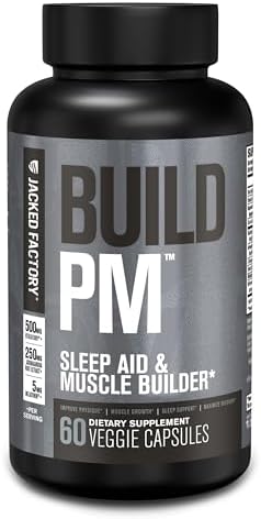 Jacked Factory Build PM Night Time Muscle Builder & Sleep Aid - Post Workout Recovery & Sleep Support Supplement w/VitaCherry Tart Cherry, Ashwagandha