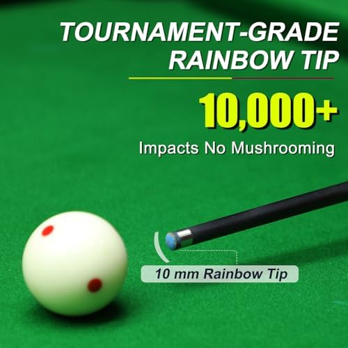 Carbon Fiber Pool Cue Stick 19.5 oz, Professional 10mm Rainbow Tip, 3 * 8 * 8 Joint, Suitable for Billiards and Snooker