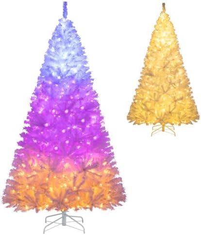 Goplus 7.5ft Pre-Lit Artificial Christmas Tree, Premium PVC Snow Flocked Hinged Pine Tree with Metal Stand and LED Lights