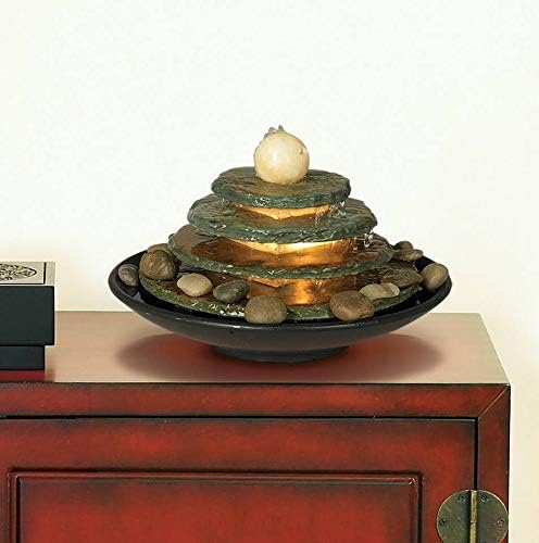 Pyramid 10" High Feng Shui Ball Lighted Table Indoor Small Fountain | Zen Modern Decor Slate Stone Tabletop with Light Waterfall Rock Water Feature for Desk Relaxation Bedroom Living Room