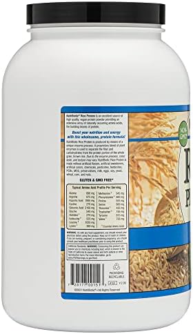 NutriBiotic Plain Rice Protein, 3 Lb (1.36kg) | Low Carb, Vegan & Raw Protein Powder | Grown and Processed Without Chemicals