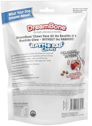 DreamBone RattleBall Chew Rawhide-Free Dog Treats, Real Protein, 14 Count | Daily Chew, Digests Safely and Completely