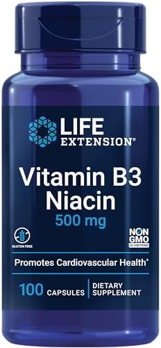 Life Extension Vitamin B3 Niacin, Heart Health, Cholesterol & Energy Support, Gluten-Free, Non-GMO, 100 Capsules | Supports Heart Health