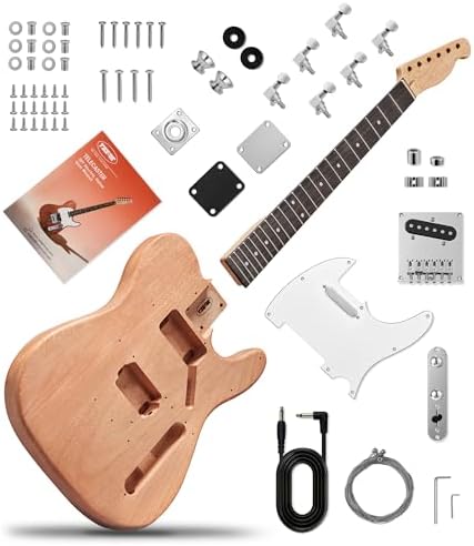Tostar DIY Electric Guitar Kit, Solderless, Multi Sanded Polished Body, ST | Mahogany Body, Canadian Maple Neck, SSS Pickups, 6 String Tremolo Bridge, Complete Accessories, Hands On Learning