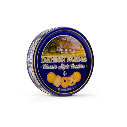 Danish Farms Traditional Butter Cookies, 12-Oz. Blue Cookie Tin, Traditional Danish Recipe Butter Cookies for Dessert or Snack, Gift Cookie Tin, Retail Pack