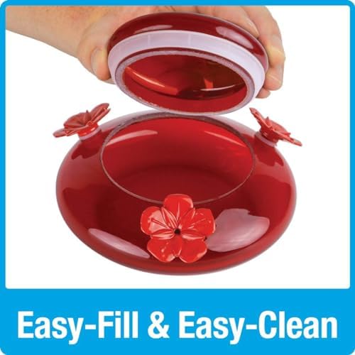Nature's Way Bird Products MHF4 Hand Blown Garden Top Fill Hummingbird Feeder, 16 oz Capacity, Red