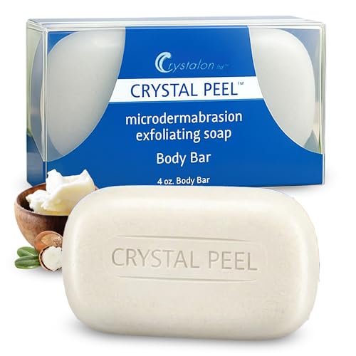 Exfoliating Bar Soap for Men & Women, Crystal Peel Luxury Microdermabrasion Hydrating & Exfoliating Body Soap Bar Solid Magnesium Mineral Scrub for Buffing Away Dirt & Oil Smooths Skin, Lemongrass 8oz