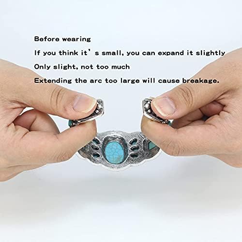 Women's Antique Rgentium Plated Base Heart Compressed Turquoise Bracelet Cuff Bangle Fashion Jewelry