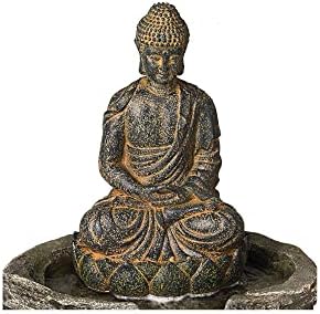 Meditating Buddha 24" High Outdoor Indoor Large Bubbler Fountain with Light | Zen Asian Decor Resin Floor LED Standing Water Feature for Outside Garden Patio Yard Backyard Porch Deck