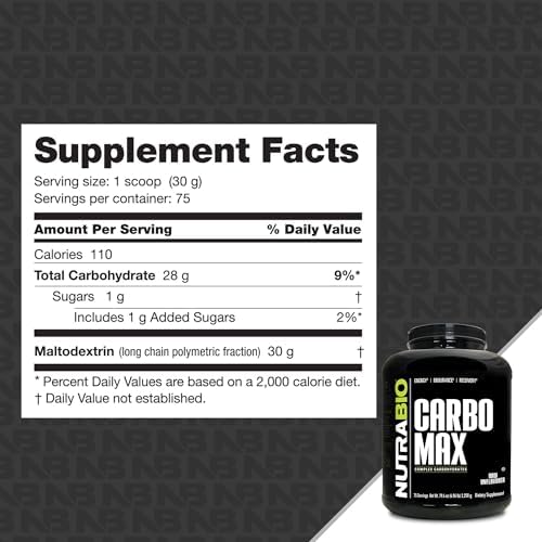 NutraBio CarboMax Maltodextrin Powder - Carbohydrate Powder for Sustained Energy - Calorie Rich for Muscle and Weight Gain - Unflavored - 5 Pounds
