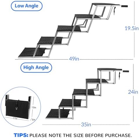 Foldable Dog Stairs for Car,17" Extra Wide Pet Ramp for Large Dog,6 Steps | 17" Extra Wide 200LBS Capacity Lightweight Portable Reinforced Pet Ramp for SUV Truck High Bed