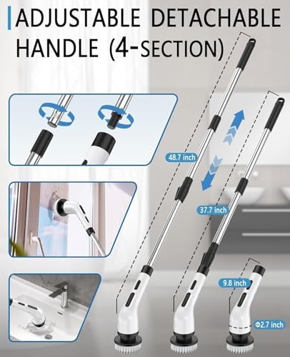 Electric Spin Scrubber for Cleaning Bathroom, Shower Scrubber Cordless Cleaning Brush with IPX7 Waterproof & 3 Speed, 9 Brush Heads